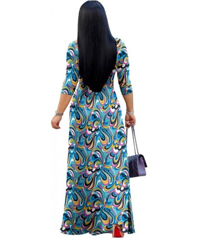 Women's V Neck 3/4 Sleeve Plus Size Long Maxi Dress with Belt 01 Floral-89 $11.60 Dresses