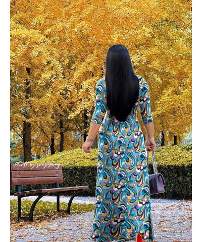 Women's V Neck 3/4 Sleeve Plus Size Long Maxi Dress with Belt 01 Floral-89 $11.60 Dresses