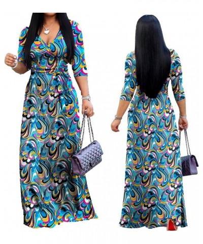 Women's V Neck 3/4 Sleeve Plus Size Long Maxi Dress with Belt 01 Floral-89 $11.60 Dresses