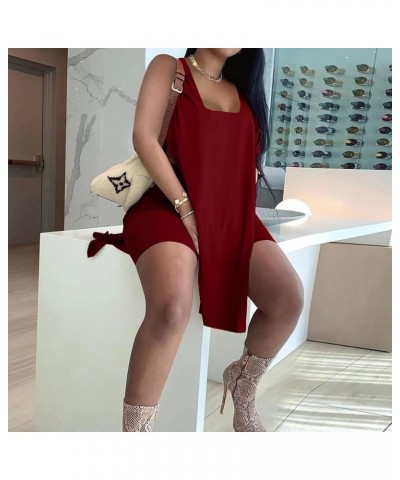 Women's Plus Size 2 Piece Outfits Sleeveless Tunic Tops and Bodycon Biker Shorts Sets Tracksuits Wine Red $14.35 Activewear