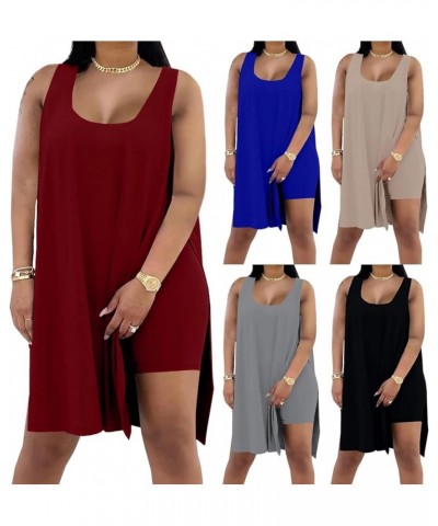 Women's Plus Size 2 Piece Outfits Sleeveless Tunic Tops and Bodycon Biker Shorts Sets Tracksuits Wine Red $14.35 Activewear