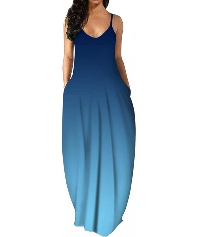 Women's Maxi Dresses Summer Sleeveless Loose Colorful with Pocket Casual Long Sundress Plus Size Blue9986 $18.54 Dresses