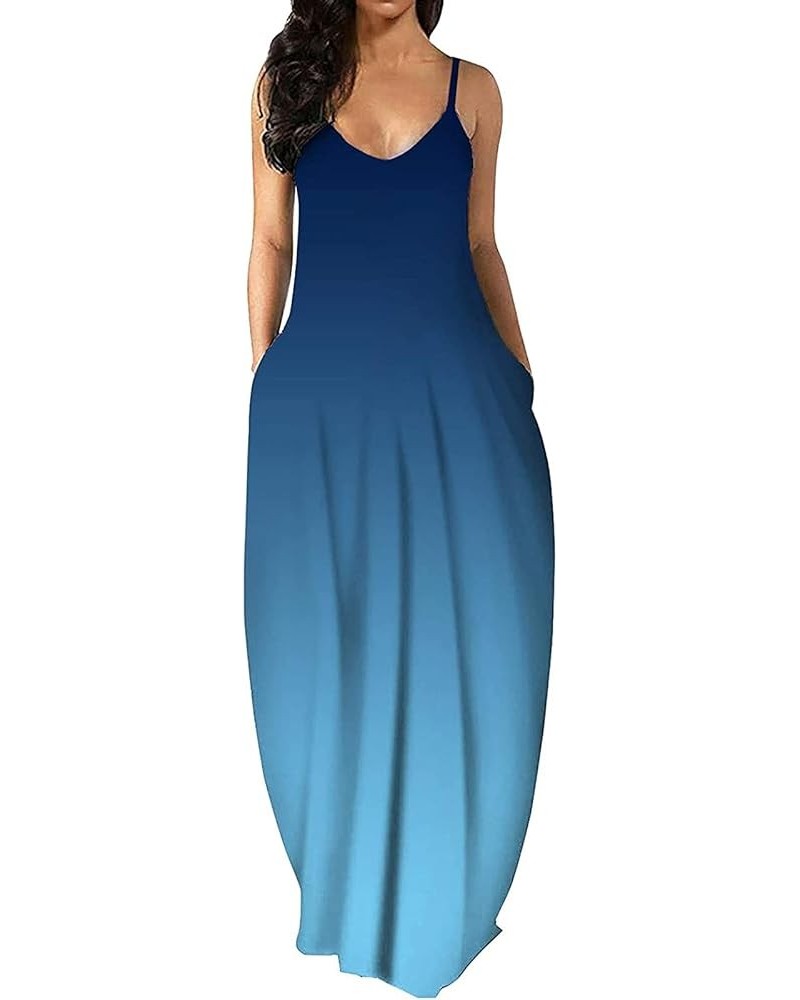 Women's Maxi Dresses Summer Sleeveless Loose Colorful with Pocket Casual Long Sundress Plus Size Blue9986 $18.54 Dresses