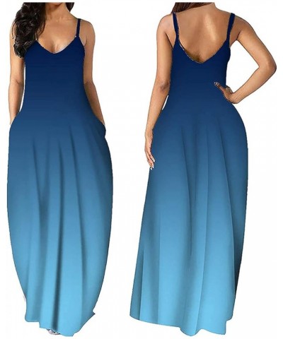 Women's Maxi Dresses Summer Sleeveless Loose Colorful with Pocket Casual Long Sundress Plus Size Blue9986 $18.54 Dresses