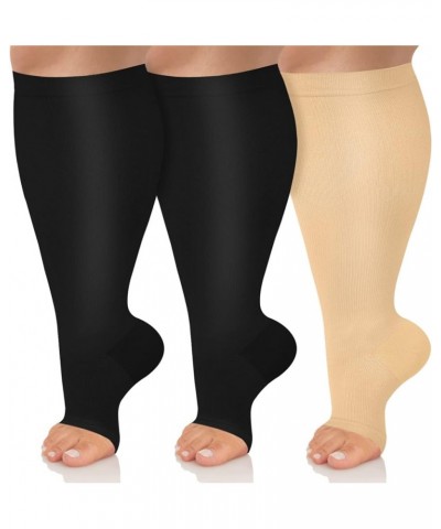 Copper Compression Socks for Women & Men Open Toe 15-20mmHg is Best Support for Circulation Recovery and All Day Wear 03 Blac...