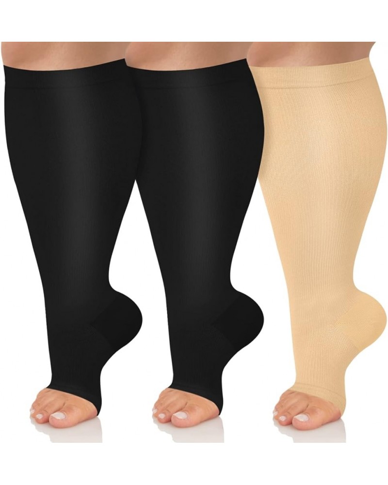 Copper Compression Socks for Women & Men Open Toe 15-20mmHg is Best Support for Circulation Recovery and All Day Wear 03 Blac...