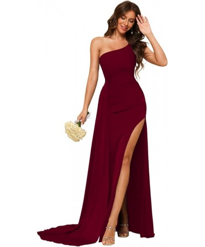 One Shoulder Bridesmaid Dresses for Women 2024 Mermaid Satin Formal Party Dresses for Evening with Slit RO086 Light Burgundy ...