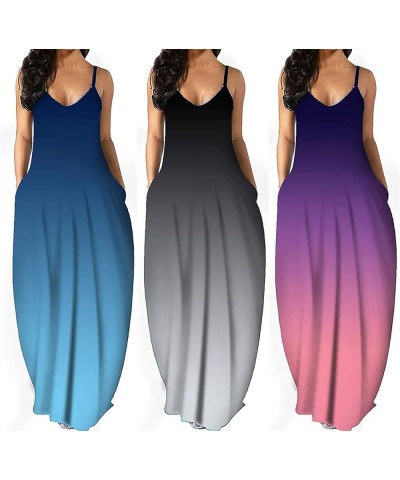 Women's Maxi Dresses Summer Sleeveless Loose Colorful with Pocket Casual Long Sundress Plus Size Blue9986 $18.54 Dresses