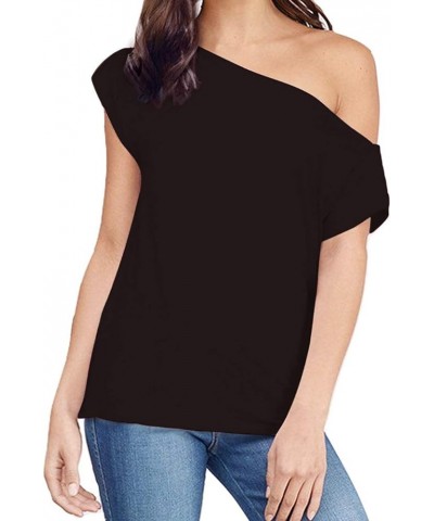 Women's Casual Off Shoulder Tops Short Sleeve T Shirts Loose Sexy Tank Tops Blouses Chocolate $16.23 Blouses