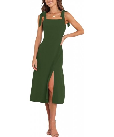 Womens Elegant Square Neck Bridesmaid Dresses Split Mid Formal Dress Cocktail Party Dress for Wedding Guest Army Green $18.48...