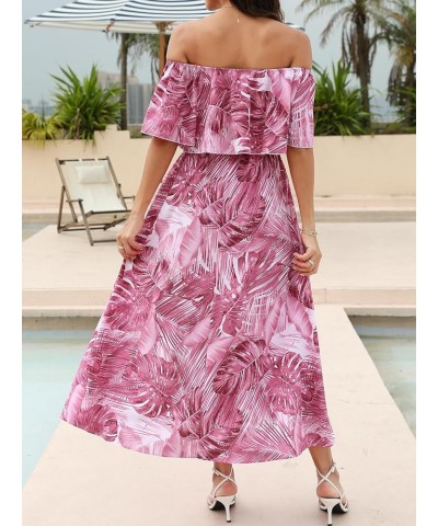 Women's Dresses for Summer A Line Dresses Off Shoulder Ruffle Maxi Tropical Printed Dress Pink $25.91 Dresses