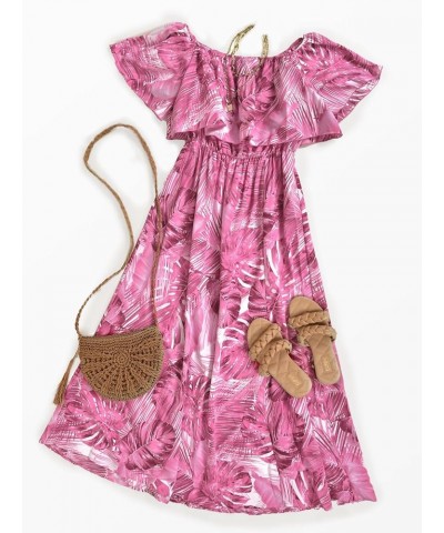 Women's Dresses for Summer A Line Dresses Off Shoulder Ruffle Maxi Tropical Printed Dress Pink $25.91 Dresses