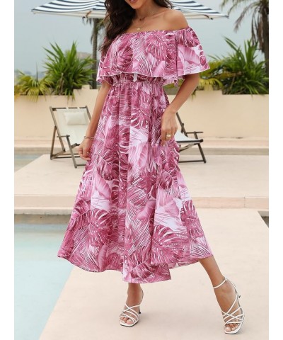 Women's Dresses for Summer A Line Dresses Off Shoulder Ruffle Maxi Tropical Printed Dress Pink $25.91 Dresses