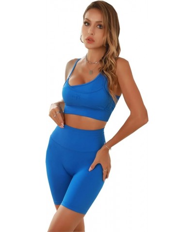 Womens' Workout Sets 2 Pcs Gym Outfits for Seamless Yoga One Shoulder Strap Sports Bra Biker Shorts Tracksuits Blue $10.63 Ac...