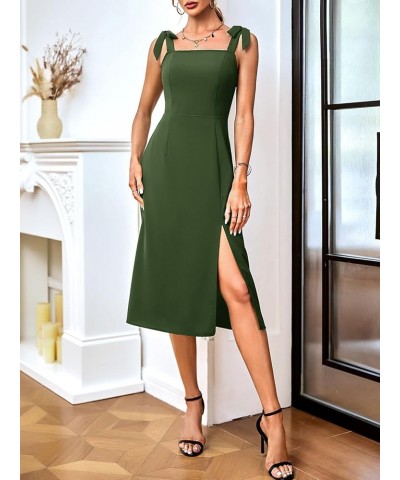 Womens Elegant Square Neck Bridesmaid Dresses Split Mid Formal Dress Cocktail Party Dress for Wedding Guest Army Green $18.48...