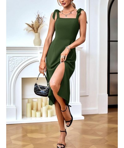 Womens Elegant Square Neck Bridesmaid Dresses Split Mid Formal Dress Cocktail Party Dress for Wedding Guest Army Green $18.48...