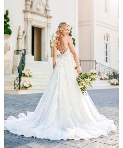 Women's Lace Appliqued Wedding Dresses for Bride 2022 Backless Beach Wedding Bridal Gowns OYI04 Style07-ivory $67.95 Dresses