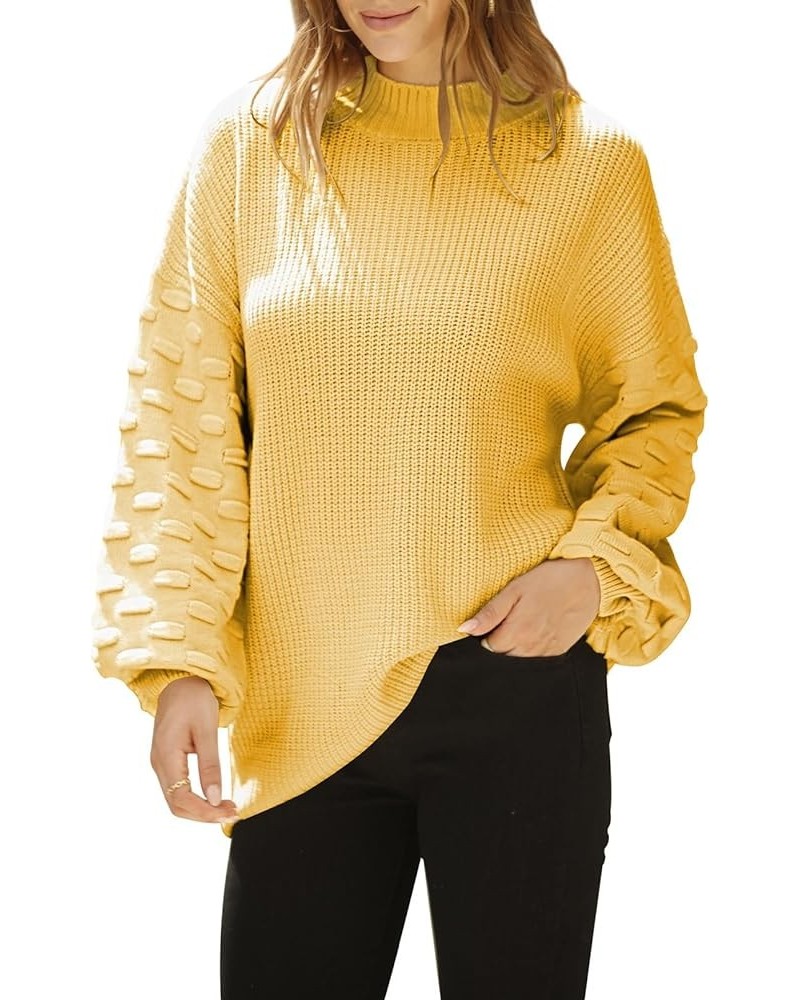 Women's 2023 Fall Oversized Crewneck Long Puff Sleeve Chunky Knit Pullover Sweater Tops Yellow $19.35 Sweaters