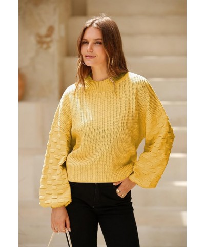 Women's 2023 Fall Oversized Crewneck Long Puff Sleeve Chunky Knit Pullover Sweater Tops Yellow $19.35 Sweaters