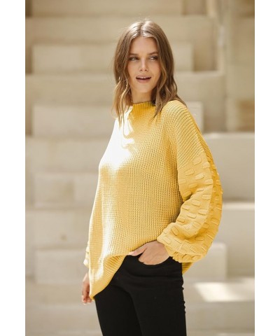 Women's 2023 Fall Oversized Crewneck Long Puff Sleeve Chunky Knit Pullover Sweater Tops Yellow $19.35 Sweaters