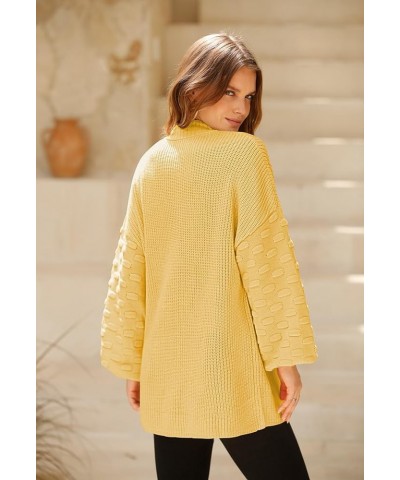 Women's 2023 Fall Oversized Crewneck Long Puff Sleeve Chunky Knit Pullover Sweater Tops Yellow $19.35 Sweaters