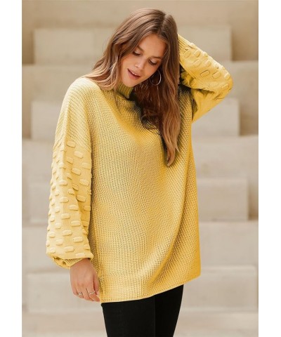 Women's 2023 Fall Oversized Crewneck Long Puff Sleeve Chunky Knit Pullover Sweater Tops Yellow $19.35 Sweaters