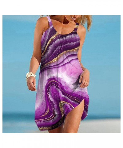 Summer Beach Dress for Women Strappy Empire Waist Floral Print Sleeveless Loose Flowy Mini Sundress Shift Tunic Dress Purple ...