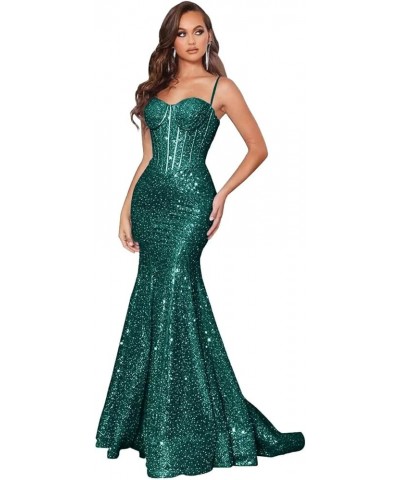 Sparkly Sequin Prom Dresses for Women Mermaid Long Spaghetti Straps Formal Evening Party Gowns Peacock $36.50 Dresses