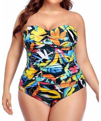 Plus Size One Piece Swimsuit Tummy Control Strapless Bathing Suits Bandeau Slimming Ruched Twist Front Swimwear Floral $14.81...