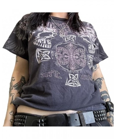 Women Y2K Graphic T-Shirts Summer Short Sleeve Punk Gothic Tee Tops Vintage 90s Aesthetic Emo Clothes Streetwear C-dark Gray ...