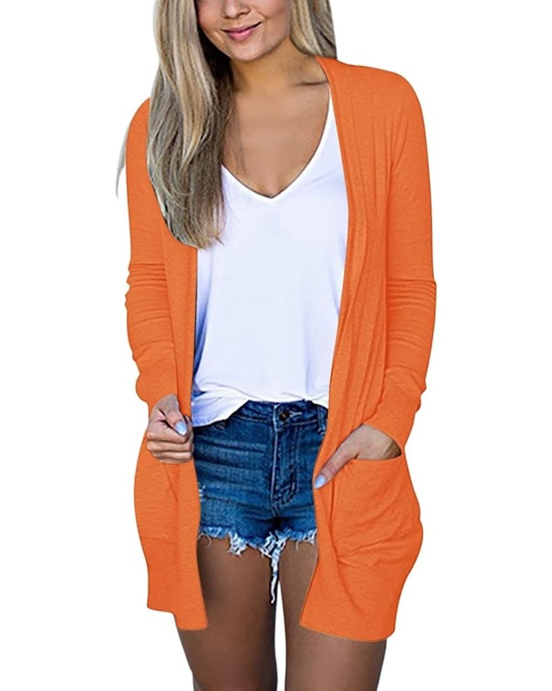 Long Cardigan Sweaters for Women Lightweight Knit Open Front Tops Outerwear Casual Long Sleeve Outfits with Pockets A-orange ...