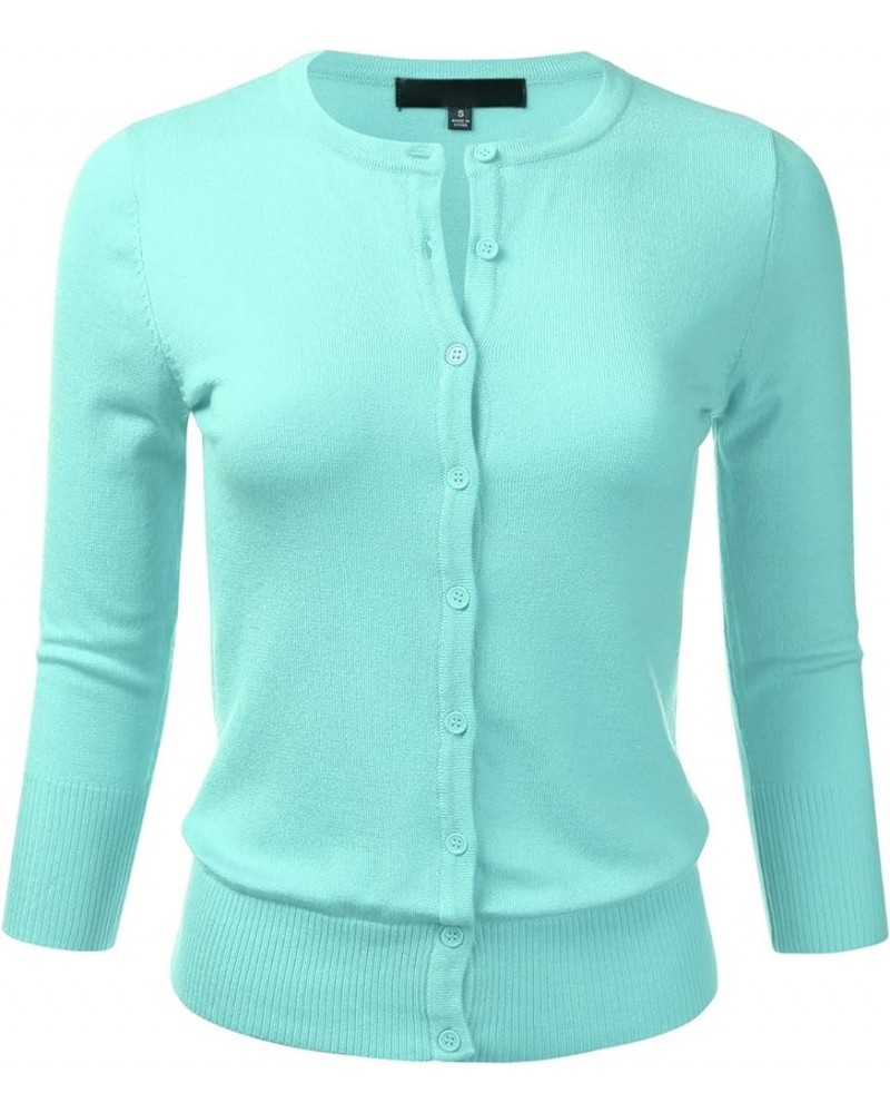 Women's Button Down 3/4 Sleeve Crew Neck Knit Cardigan Sweater (S-3X) Fsw024_iceblue $18.28 Sweaters