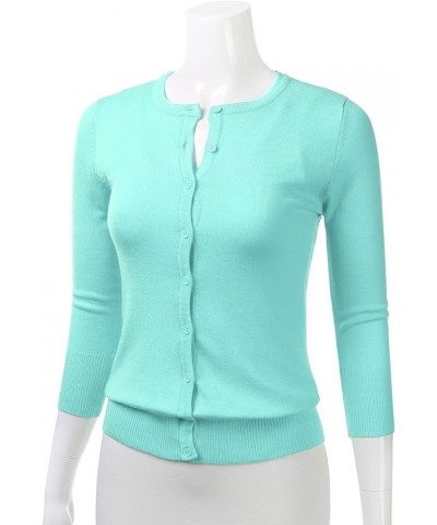 Women's Button Down 3/4 Sleeve Crew Neck Knit Cardigan Sweater (S-3X) Fsw024_iceblue $18.28 Sweaters