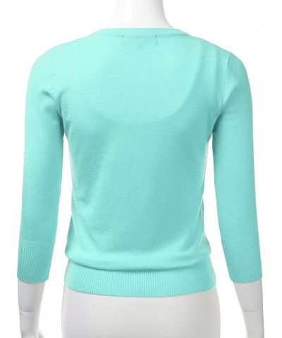 Women's Button Down 3/4 Sleeve Crew Neck Knit Cardigan Sweater (S-3X) Fsw024_iceblue $18.28 Sweaters