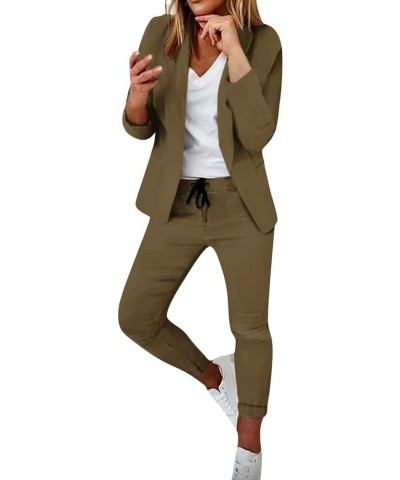 Women's Blazer Suits Two Piece Solid Work Pant Suit Business Jacket Office Lady Suits Sets Slim Fit Trouser Blazer 06brown $1...