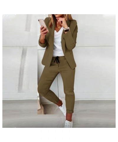 Women's Blazer Suits Two Piece Solid Work Pant Suit Business Jacket Office Lady Suits Sets Slim Fit Trouser Blazer 06brown $1...