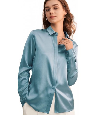 Silk Blouse for Women 100% Pure Silk Long Sleeves Cool Smooth Tops Blue Haze $61.50 Blouses