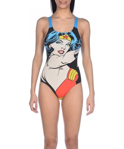 Women's Standard Print Swim Pro Back MaxLife One Piece Athletic Training Swimsuit Wonder Woman Face $14.46 Swimsuits