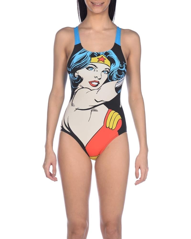 Women's Standard Print Swim Pro Back MaxLife One Piece Athletic Training Swimsuit Wonder Woman Face $14.46 Swimsuits