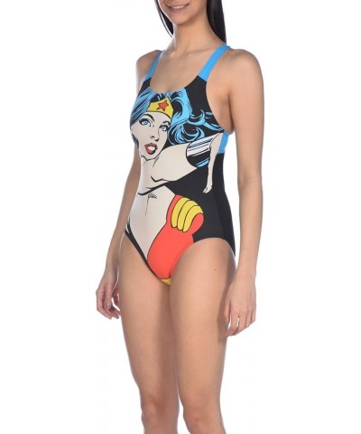 Women's Standard Print Swim Pro Back MaxLife One Piece Athletic Training Swimsuit Wonder Woman Face $14.46 Swimsuits