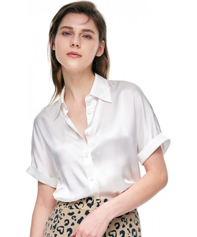 Silk Blouse for Women Button Down Shirts: Women's Short Sleeve Elegant Shirt 100% Pure Silk Casual Tops Summer Luxury Blouses...