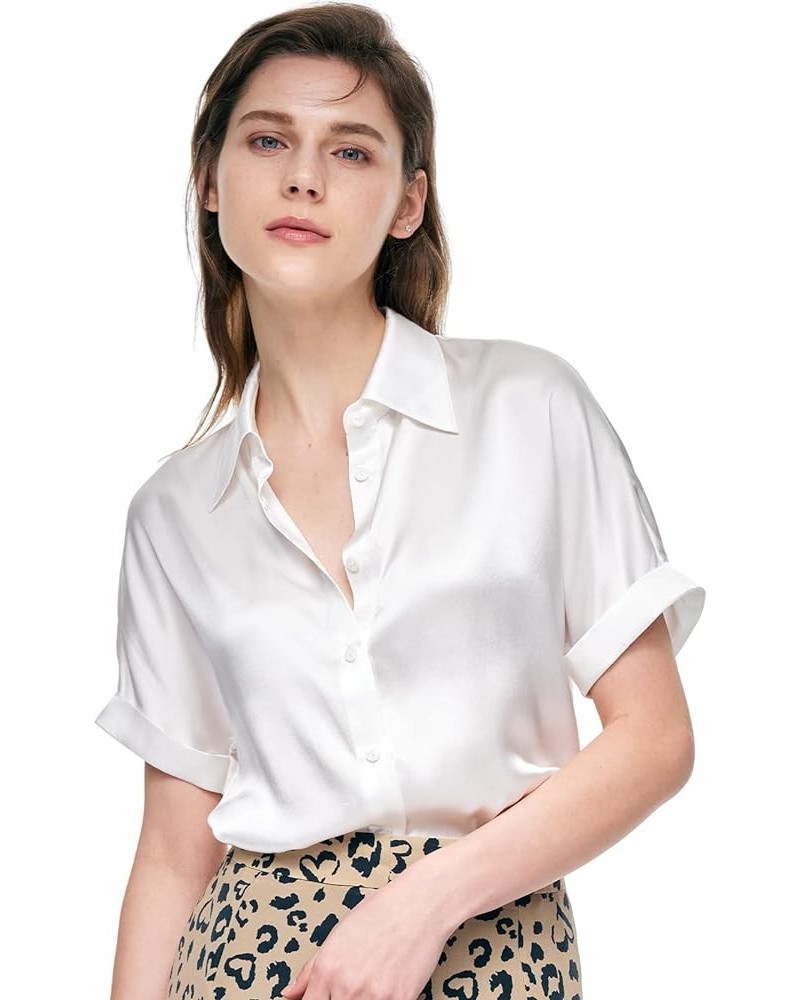 Silk Blouse for Women Button Down Shirts: Women's Short Sleeve Elegant Shirt 100% Pure Silk Casual Tops Summer Luxury Blouses...