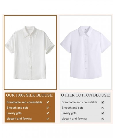 Silk Blouse for Women Button Down Shirts: Women's Short Sleeve Elegant Shirt 100% Pure Silk Casual Tops Summer Luxury Blouses...