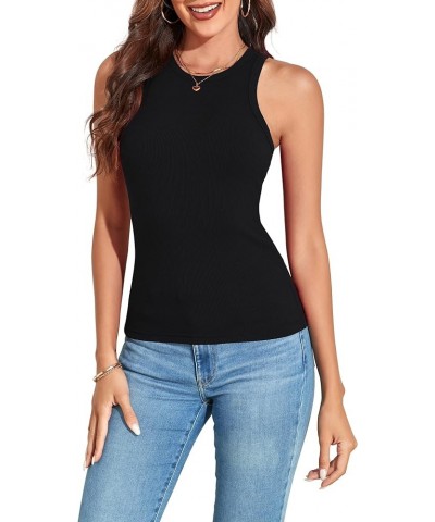 Women Sleeveless Crew Neck Tank Tops Slim Fit Yoga/Workout Stretch Layer T Shirt 50108 Racerback Black $12.88 Tanks