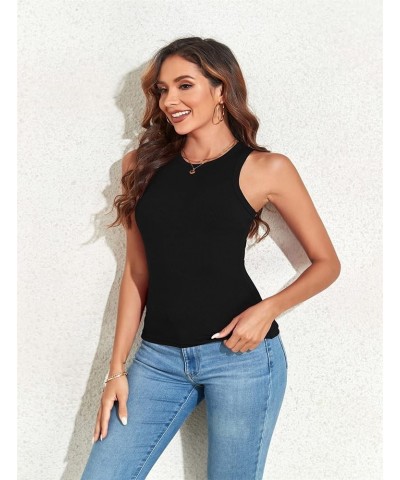 Women Sleeveless Crew Neck Tank Tops Slim Fit Yoga/Workout Stretch Layer T Shirt 50108 Racerback Black $12.88 Tanks