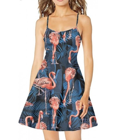 Women's Summer Flamingo Printed Sleeveless Sundress Adjustable Strap A Line Swing Midi Dress Orange Flamingo Leaf $10.12 Dresses