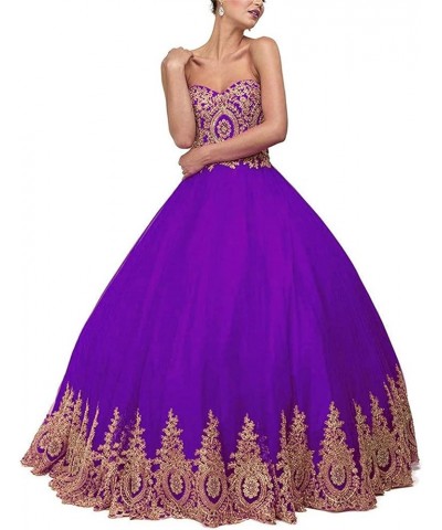 Ball Gown Sweet 16 Dress Quinceanera Formal Long Prom Dresses with Gold Applique Style3-purple $36.40 Dresses