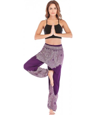 Womens Hippie Boho Lounge Yoga Pants Harem Palazzo Indian Pants with Pockets Flower Purple $13.49 Activewear