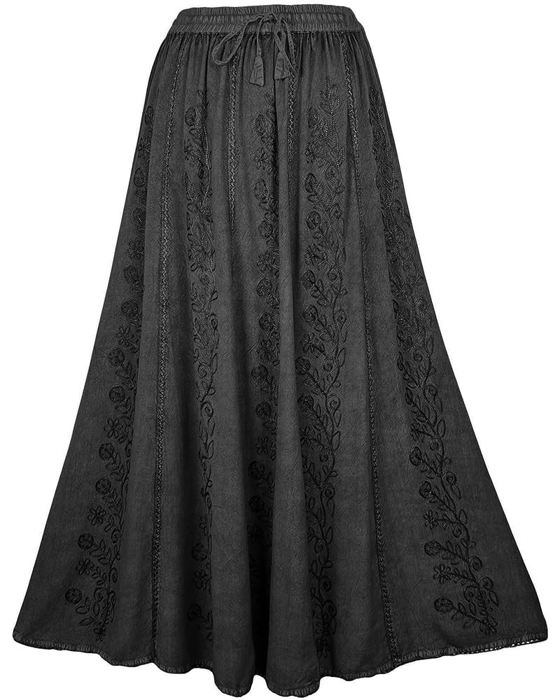 Women's Peasant High Waistband A Line Flared Floral Embroidered Panel Long Flowy Maxi Skirt Plus Size S - 3X Black $28.68 Skirts