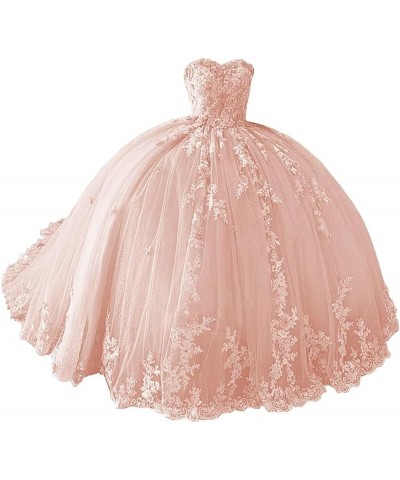 Princess Beaded Lace Quinceanera Dresses Ball Gown 2023 Strapless 3D Flowers Prom Dresses Puffy Sweet 15 16 Gown WZY75 Blush ...